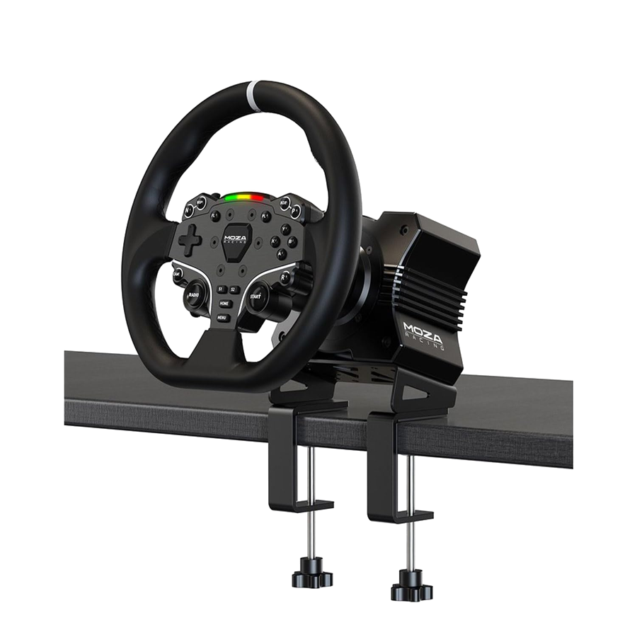 MOZA R3 Direct Drive Sim Racing Wheel on desk clamp